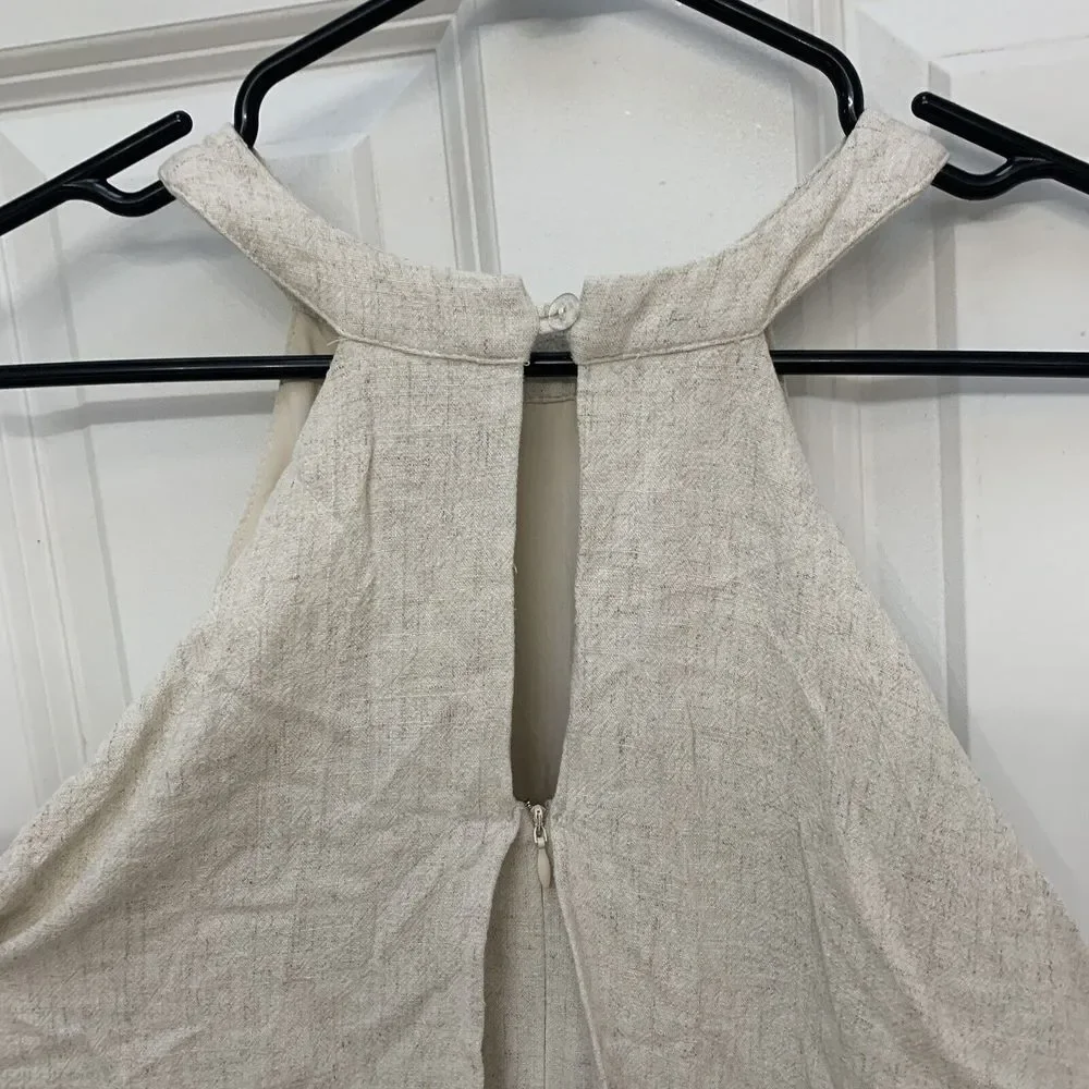 Sage The Label Women Sz S Sleeveless Romper Linen Layered Look High Neck Pockets - Picture 3 of 7